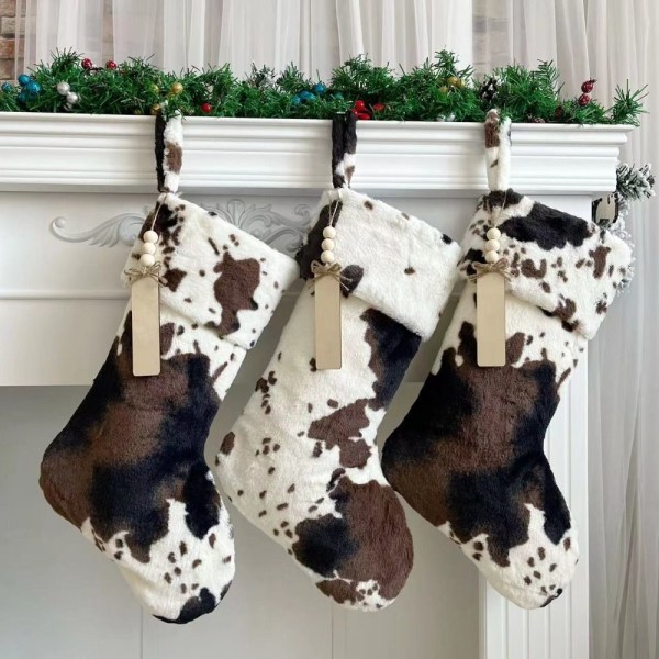 Cow Print Christmas Stocking Xmas Gift Bag - varastossa 2