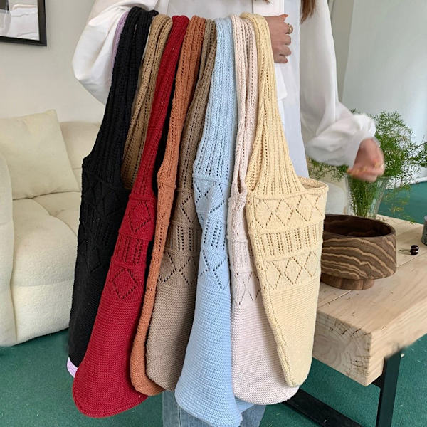 Damaxelväskor Virkad väska KHAKI - stock khaki