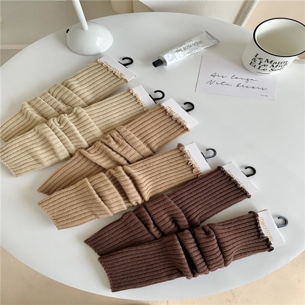 Ribbineulotut sääreenlämmittimet Y2K jalkalämmittimet KHAKI - varastossa Khaki