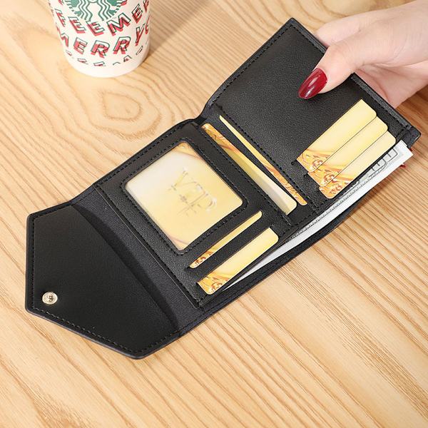 Naisten pienet lompakot Bifold PU-nahkainen luottokorttikotelo - korkealaatuinen black