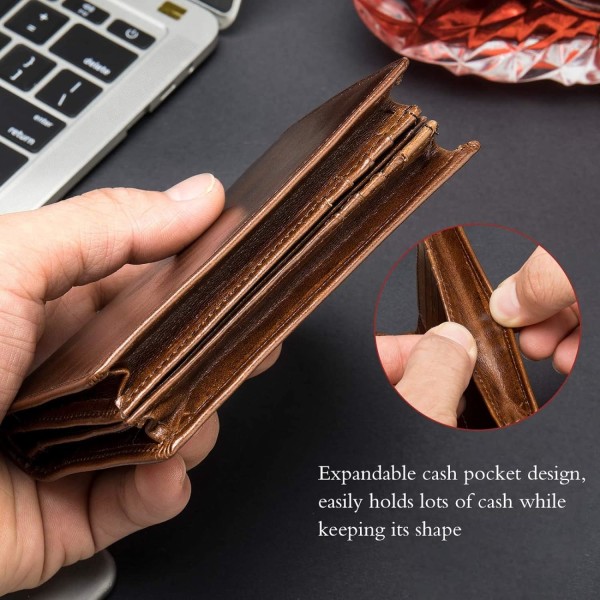 Herrplånbok RFID Blocking Bifold-plånbok Mjukt Äkta Läder Brun - spot sales