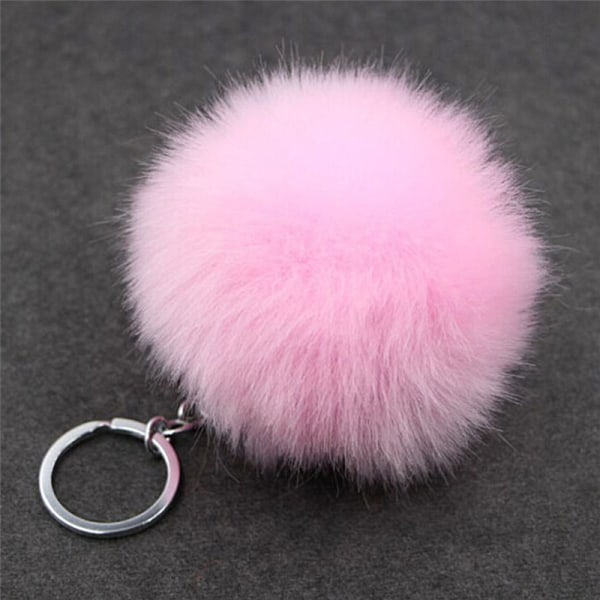 Silver metall spänne nyckelring fuskpäls boll hänge - spot försäljning Pink