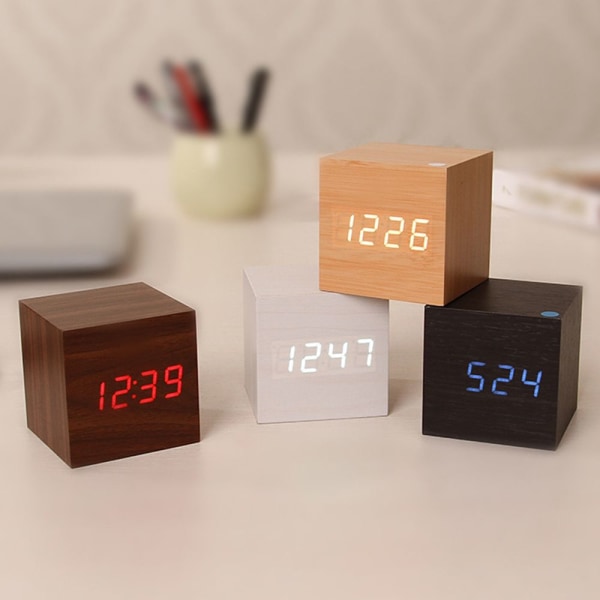 Herätyskello LED Wood Watch Ääniohjaus Digital BLACK - korkea laatu Black