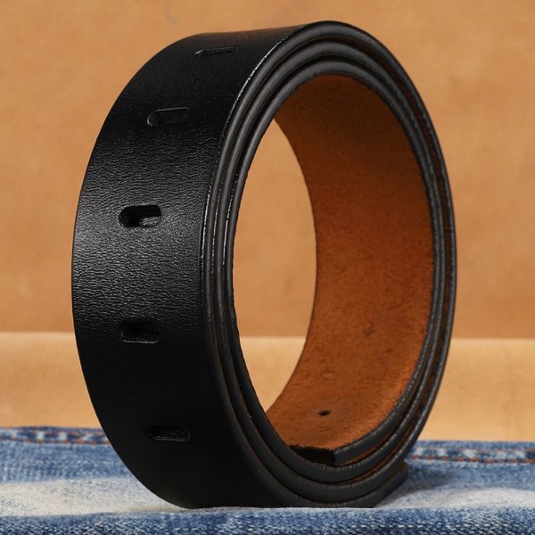 Äkta läderbälte utan spänne gördel - on stock 02 Black 3.8cm
