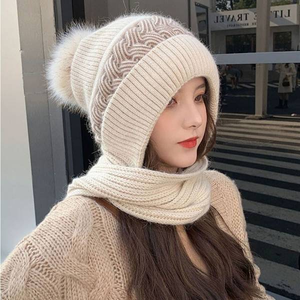 Beanie Hat Scarf Hals Scarf Cap BEIGE - spot sales Beige