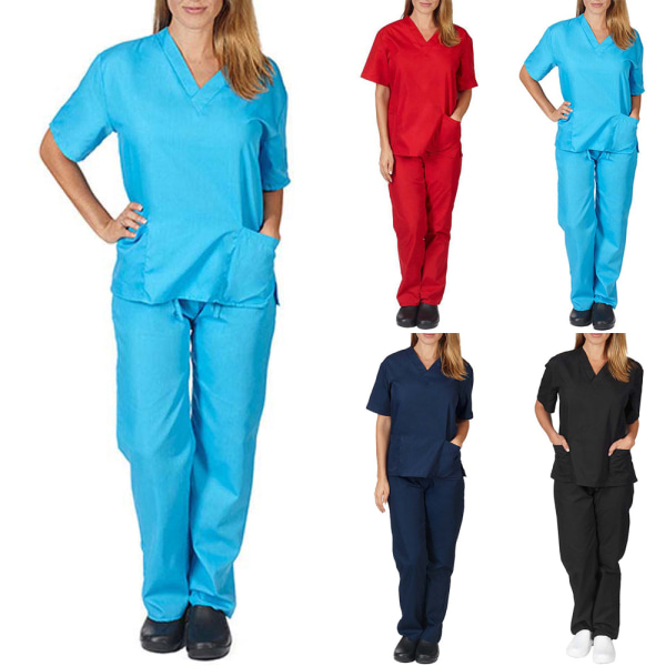 Kvinnor Skrubba Läkare Enhetlig Sjuksköterska Sjukhusbyxor Set - high quality Blue S