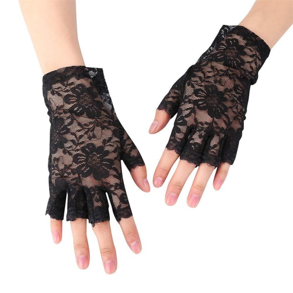 Lace Gloves Ladies Half Finger Lace Gloves hieno juhlamekko - korkea laatu black