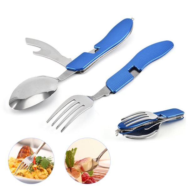 4 i 1 Bestick Silverbestick Lery Set -- Fällbar gaffel sked Bott - spot sales Blue