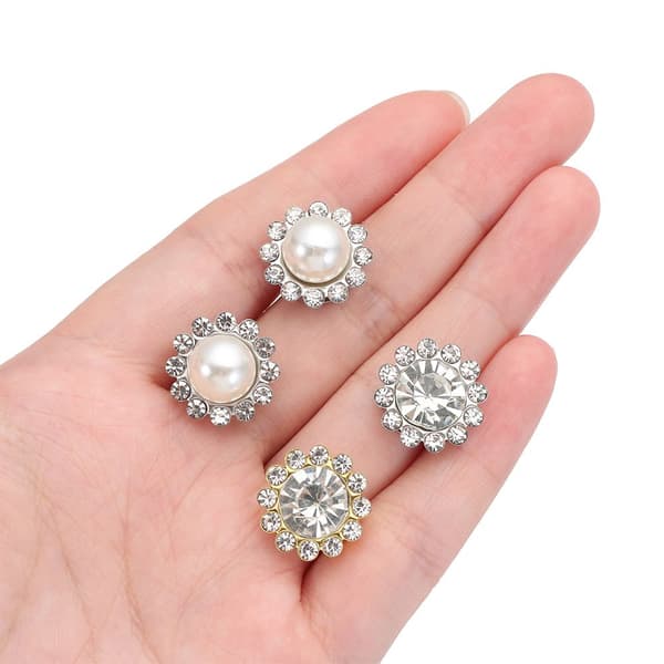 10st Pärlknapp Strass Knappar SILVER-PÄRL - high quality Silver-Pearl