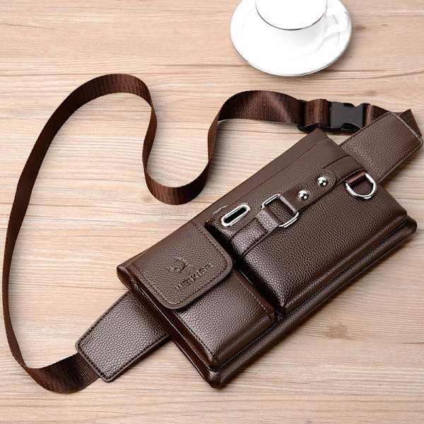 Ny Sport Midjeväska Outdoor Travel PU Messenger Bag för man - spot försäljning brown
