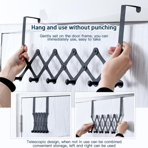 Infällbar dörr i rostfritt stål Bakre krok för badrumsförvaring - on stock black 5 hooks