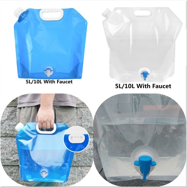 Utomhus Bärbar vattenpåse i plast med hopfällbar behållare - on stock White 10L With faucet