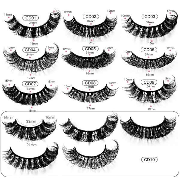 10 Pairs Lashes DD Curl Russian Volume Mink Hair Falske øyevipper - high quality