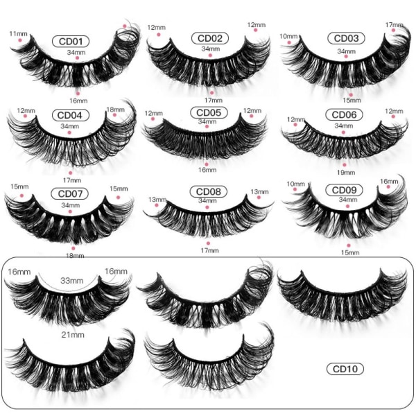 10 Pairs Lashes DD Curl Russian Volume Mink Hair Falske øyevipper - spot försäljning