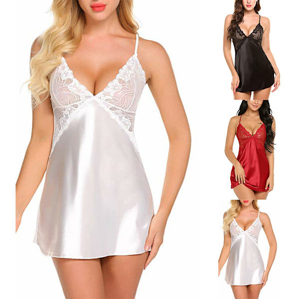 Dam Silk Sexiga Underkläder Back Cross Slip Midi Dress Nattkläder - stock White 2XL