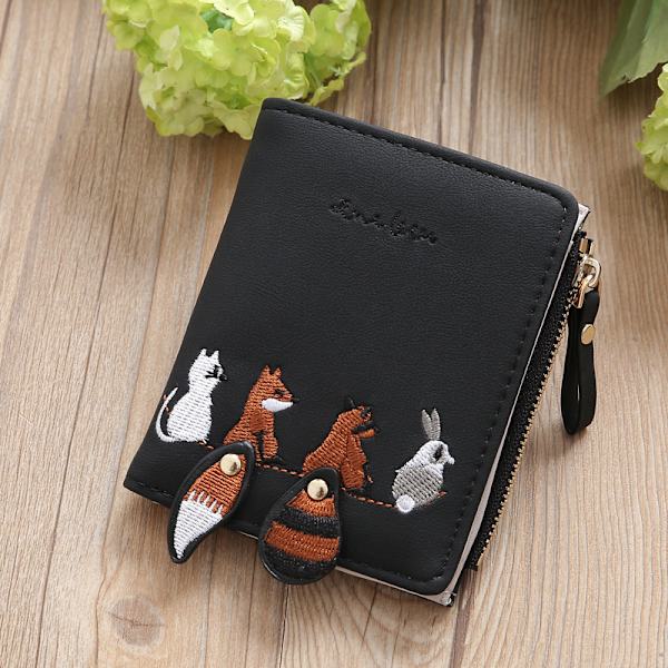 Fashion Animal Embroidery Thread Card Pieni lompakko - varastossa grey