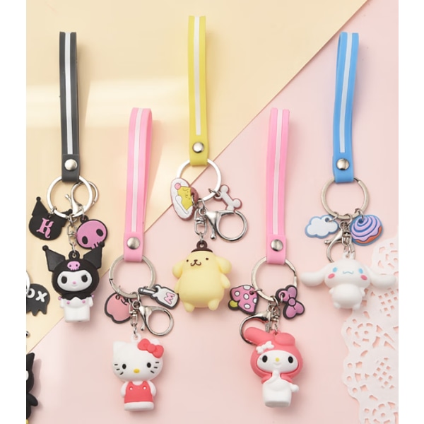 Barnnyckelring, 5 st tecknad nyckelring, Cinnamoroll-nyckelring, Kuromi-nyckelring, My Melody-nyckelring, hängande nyckelring, - spot försäljning