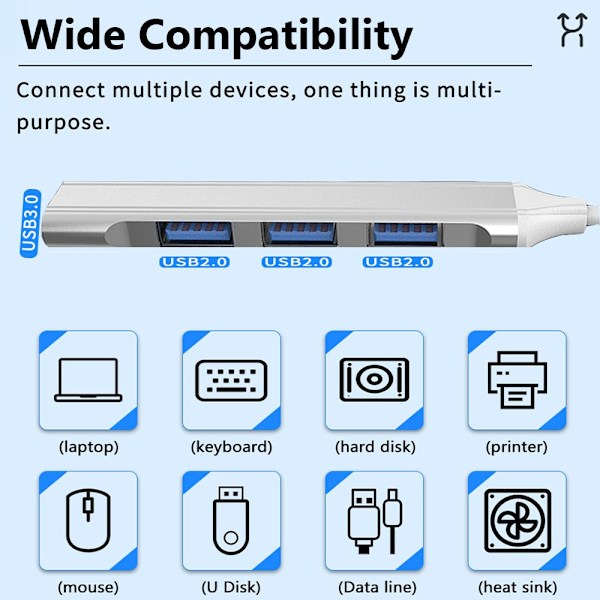 USB C HUB 3.0 Type-C Dock Station 4 -portti - varastossa Type-C Silver