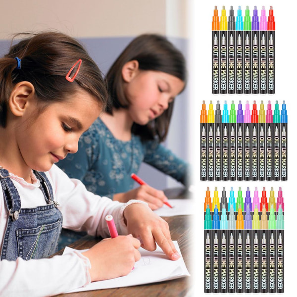 Double Line Pen Metallic Markers 12PCS/SET - korkea laatu