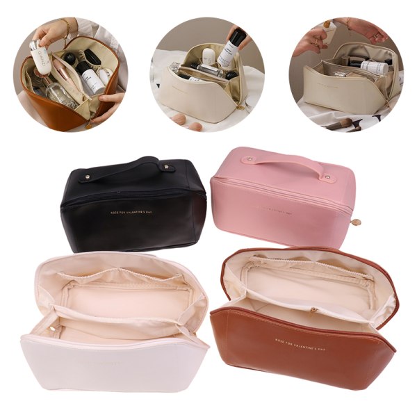 Stor kapacitet Bärbar PU Girl Makeup Bag Dam Kosmetikväska - on stock White