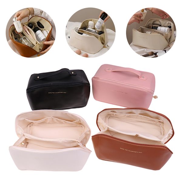 Stor kapacitet Bärbar PU Girl Makeup Bag Dam Kosmetikväska - spot sales Pink