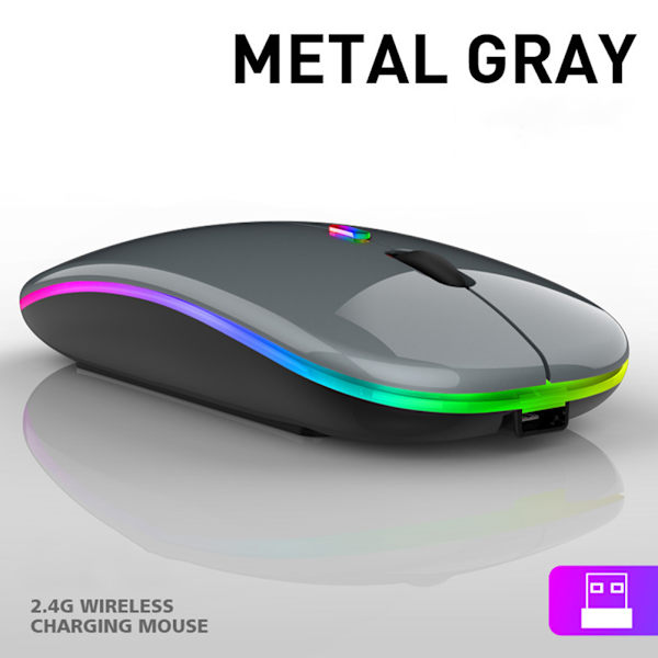 Langaton LED-hiiri Ladattava ohut Silent Mouse 2.4G - korkea laatu Gray