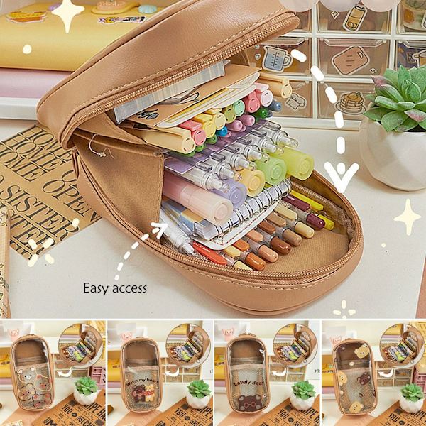 Tre-lagers Bear Pencil Bag Pencil Paper Box C - on stock C