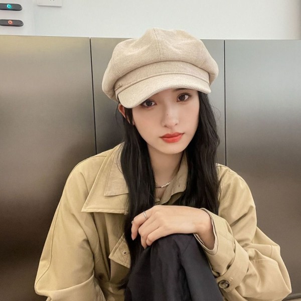 Octagonal Basker Hat Newsboy Hat BEIGE - high quality beige