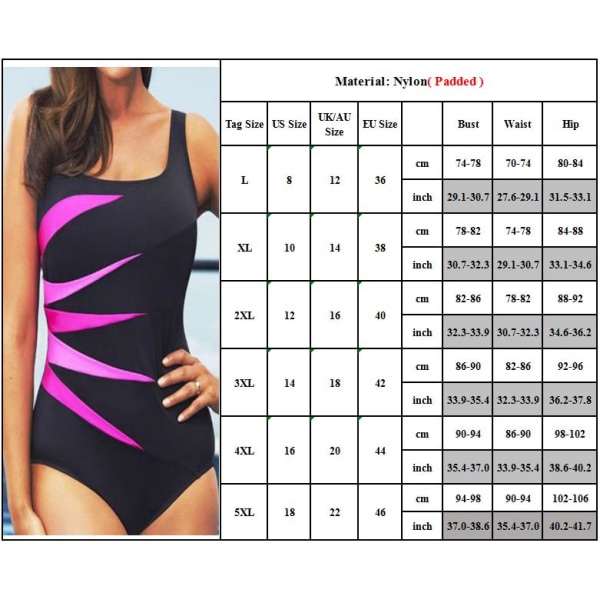 Plus Size Womens Push-up Bikini Set One Piece Baddräkt Beach - spot sales rose red 2XL