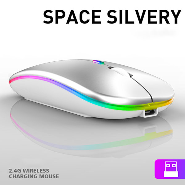 Langaton LED-hiiri Ladattava ohut Silent Mouse 2.4G - spot-myynti Silver