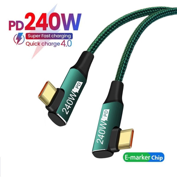 USB C Pikalatauskaapeli PD 240W VIHREÄ 0,5M - varastossa Green 0.5m