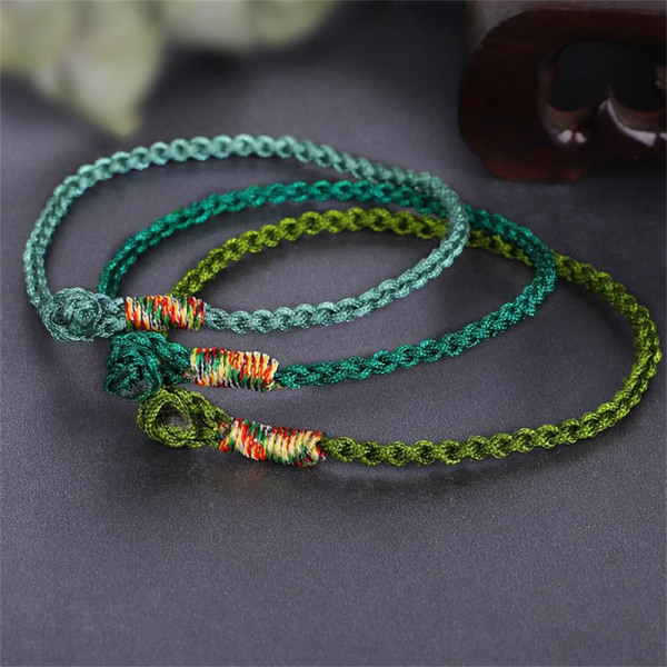 Buddhist Knots Armband Weave Armband SVART GRÖN-21CM - on stock