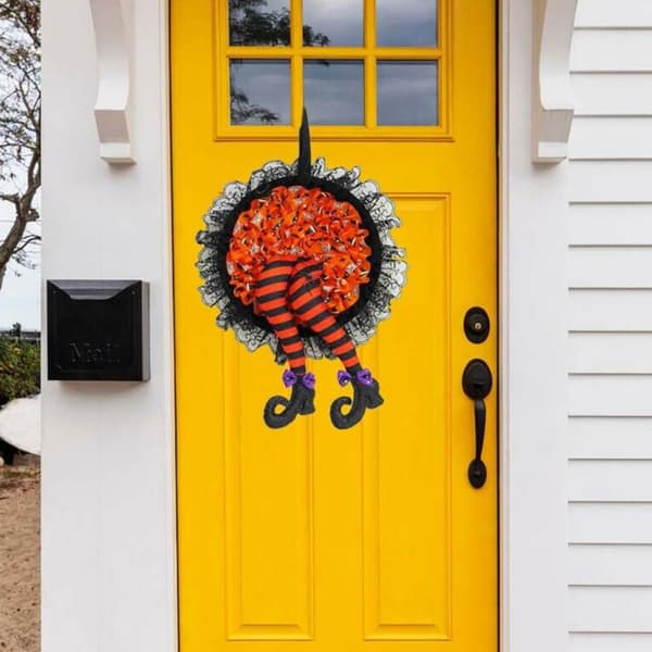 Creative Halloween Witch Legs Design Wreath Rustic Simple Decor - varastossa purple