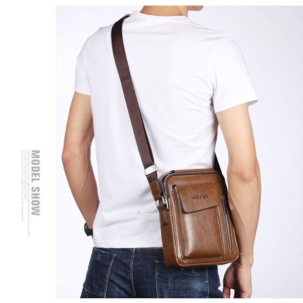 Men Inclined Shoulder Bags Crossbody Bag Handväskor PU Läderväsk - stock dark brown
