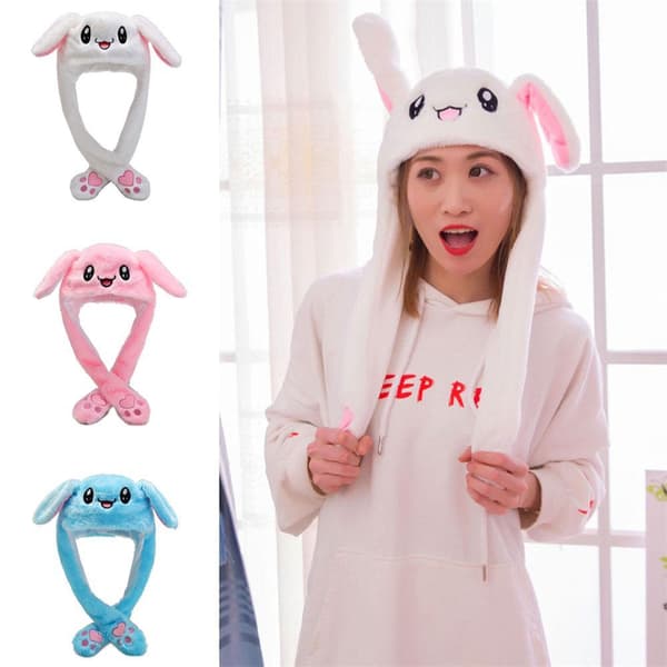 Plysch Moving Bunny Movable Ears Hat Cap Vinter varm present - high quality White Rabbit