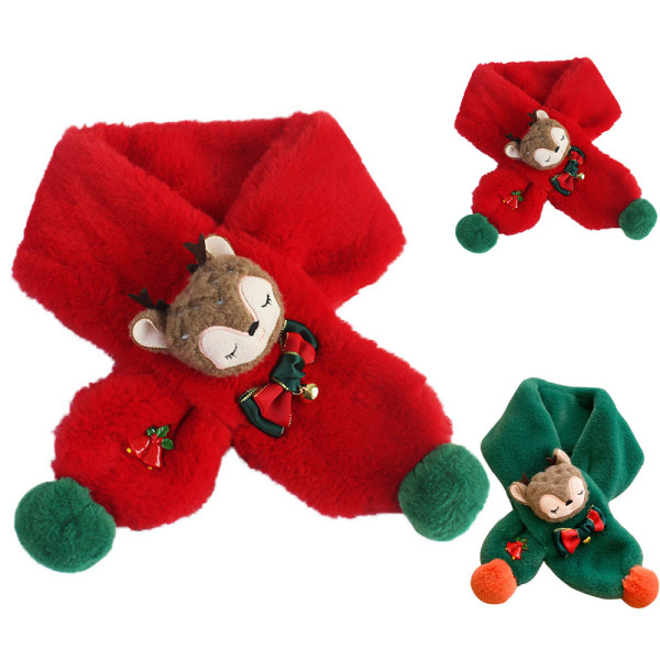 Jul barn hals halsduk fluffig älg vinter wrap förtjockad varm - on stock Red