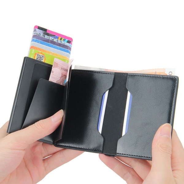 Män mens rfid blockerar pop-up läder plånbok smala kreditkorts - on stock Brun