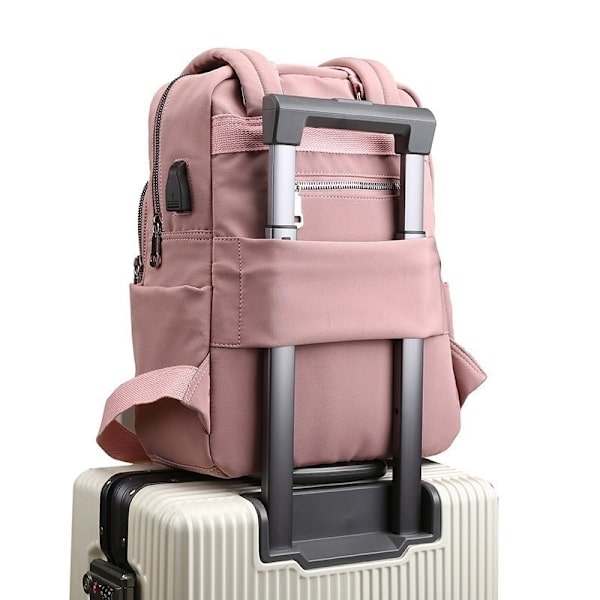 Laptop Ryggsäckar USB Laddning Bagpack Reseryggsäck Skolväska - stock light pink