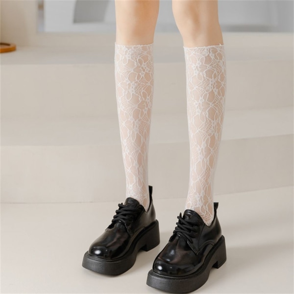 Lace Solid Sock Verkkosukat LONG BARREL WHITE - spot-ale