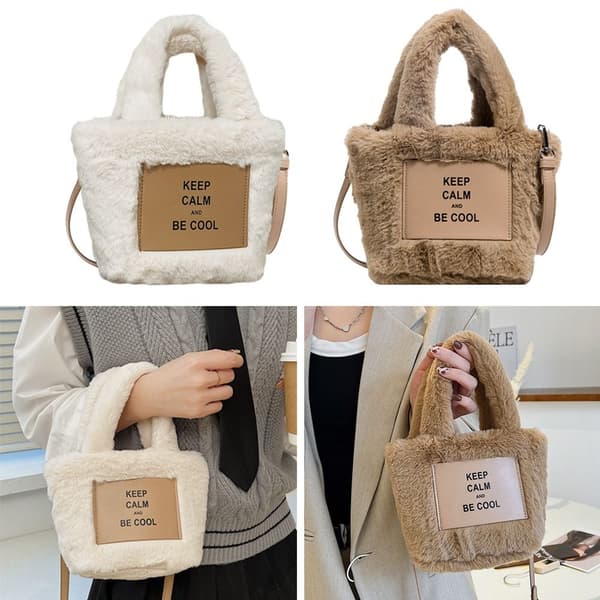 Kvinnor Vinter Axelväskor Mjuk plysch Handväskor - high quality khaki