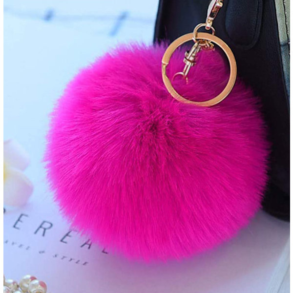 Pompoms Nyckelringar, Plyschväska Charms, Fluffy Pompom Bag Charms, - on stock Rosenrot