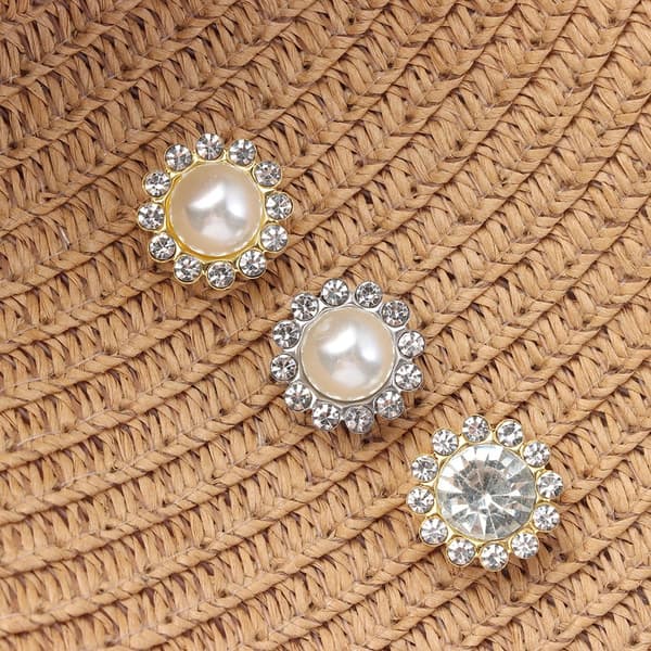 10st Pärlknapp Strass Knappar SILVER-PÄRL - high quality Silver-Pearl
