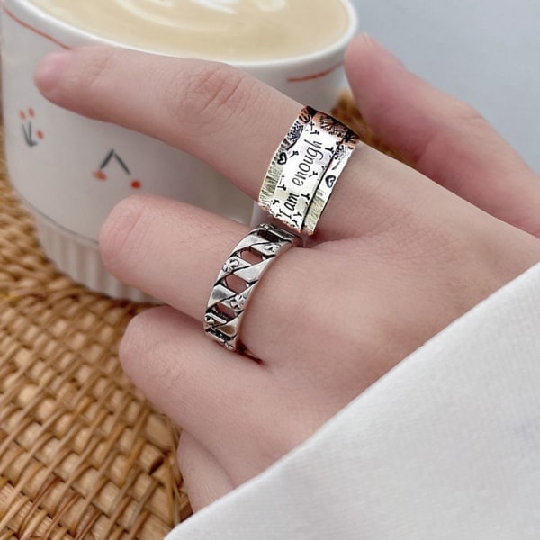 Double Dandelion Kaiverretut Kirjaimet Meditaatio Spinner Ring - Stock 12
