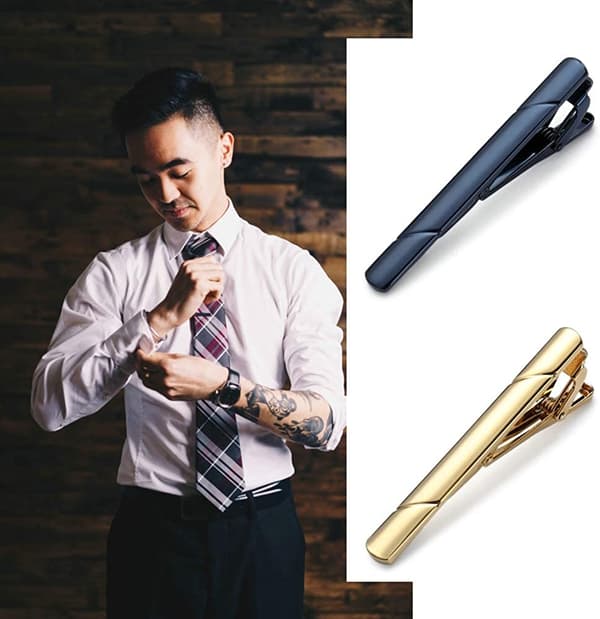 Slipsklämmor för män, Svart Guld Blå Grå Silver Tie Bar Set - varastossa