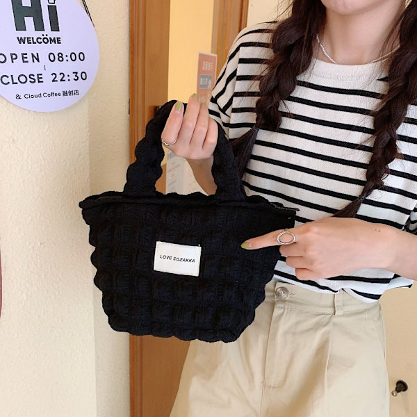 Liten tygväska Shopper Handväska SVART - stock Black