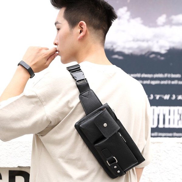 Läder midjeväska Fanny Pack VART - stock Black S