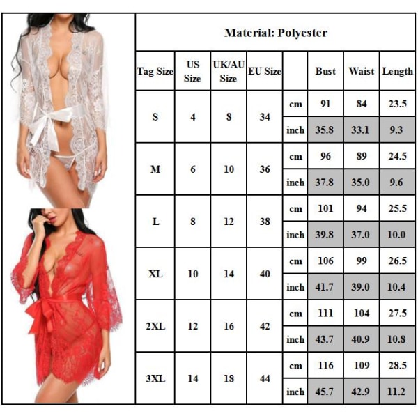 Kvinna Mode Transparent Spets Cutout Spets Sexig Nattlinne - stock white 2XL