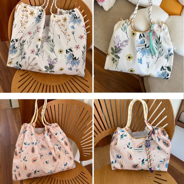 Flower Handbag Print Ostoskassit VALKOINEN 28X19.5CM - varastossa white 28x19.5cm