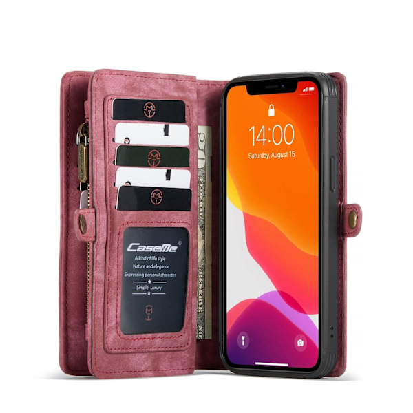 CaseMe Wallet kotelo magneettikuorella iPhone 12/12 Prolle - korkea laatu Röd