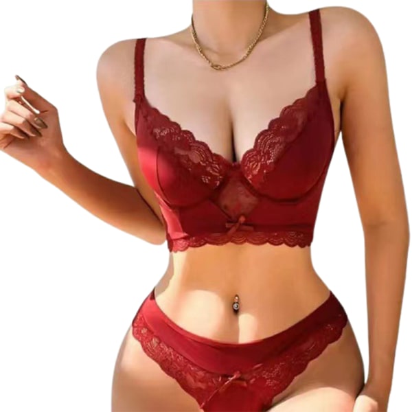 Kvinnor Sexiga Underkläder BH Trosor Underkläder Set Nattkläder - on stock red M